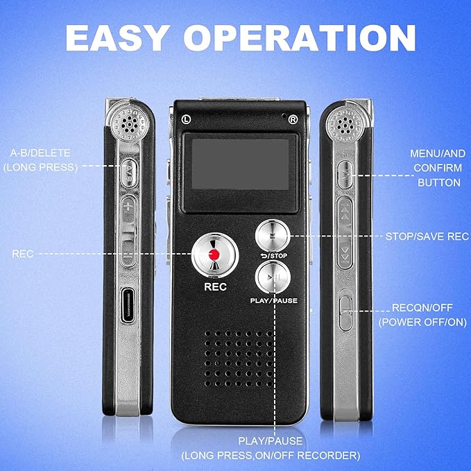 Tellegloww Ghost Hunting Equipment Paranormal Equipment for Ghost Hunting Digital EVP Voice Activated Recorder Rechargeable Recorder Device with Microphone, 8GB(Black)