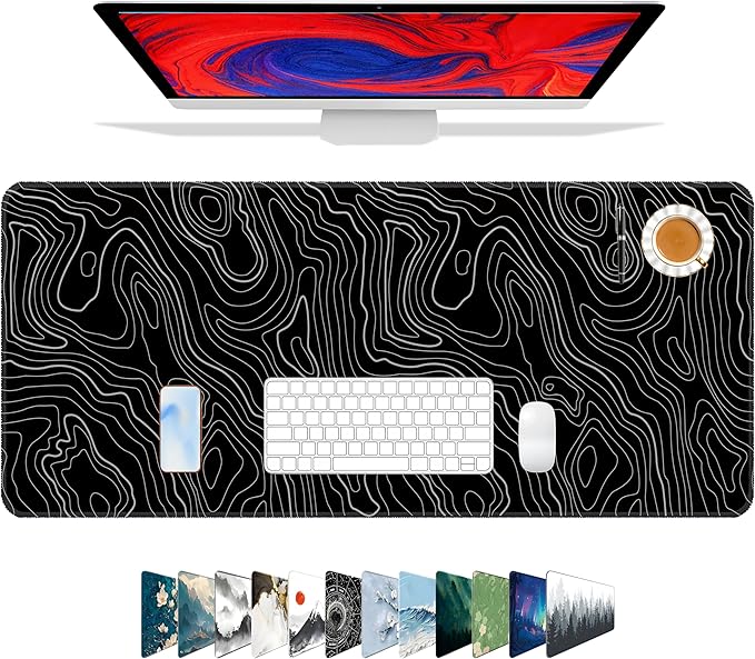 Galdas Mouse Pad For Gaming,XXL XL Large Mouse Mat Long Extended MousePad Desk Mat Non-Slip Rubber Mice Pads Stitched Edges Thin (31.5 x 11.8 x 0.12 Inches) Topographic Map