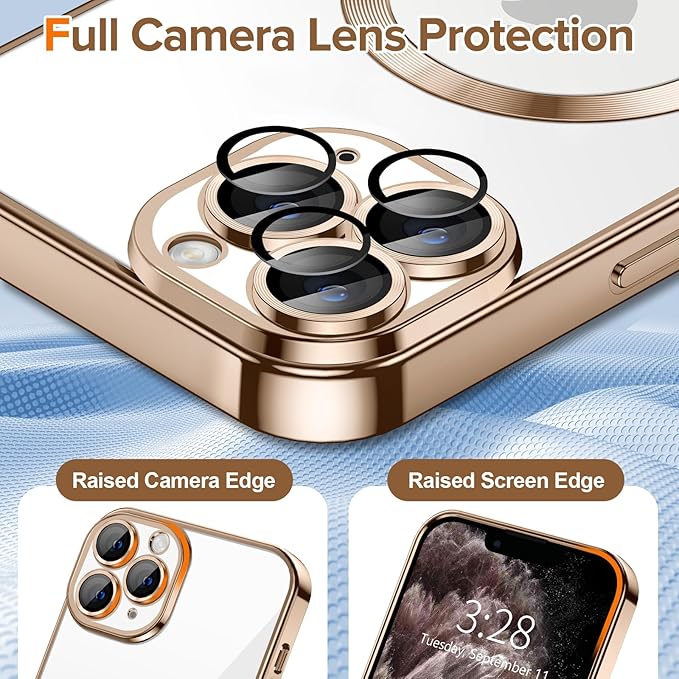 Hython Magnetic Clear for iPhone 11 Pro Case with Camera Lens Protector [Compatible with MagSafe] Luxury Plating Edge Slim Soft TPU Cover Protective Phone Case for iPhone 11 Pro 5.8", Desert Brown