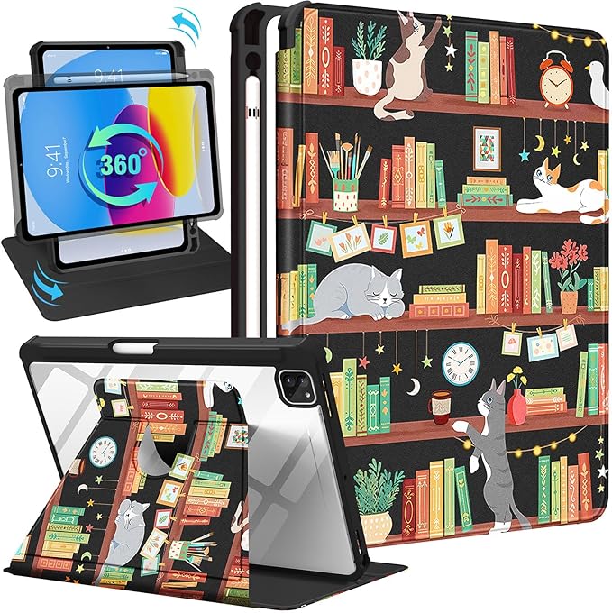 Uppuppy for iPad Air 11 inch Case, Air 5th/4th Generation 10.9, Pro 11'' Case Women Girls for Apple Pencil Holder Cute Cat Rotating Folio Cover for iPad Air 11 2024 (M2), 10.9 2022 2020, Pro 11