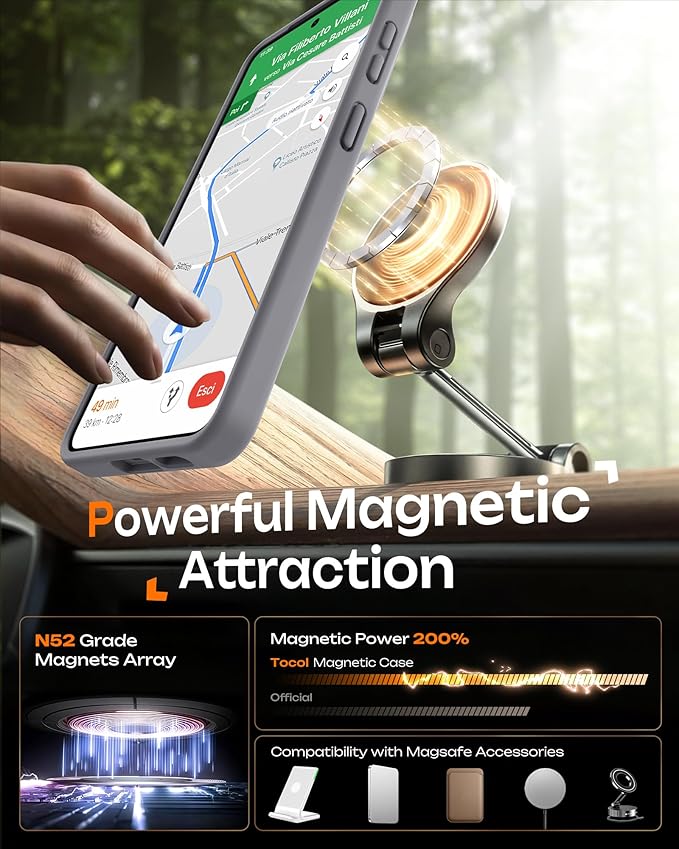 TOCOL for Samsung Galaxy S26 Case, Compatible with Magsafe, Full Camera Protection, Built-in Magnetic Ring, Drop Protection, Translucent Matte Phone Case for S26 6.3 inch (Gray)