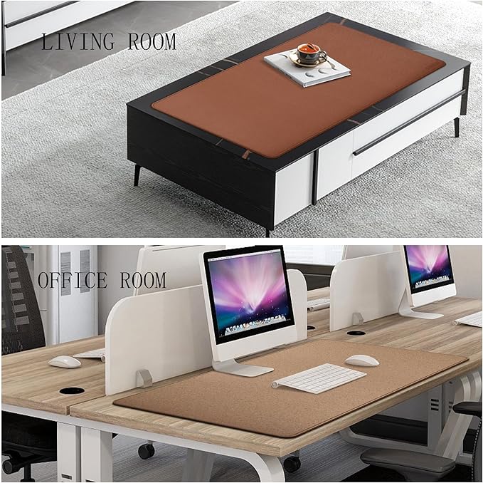 Chihein 39" x 20" 3XL Desk Mat with Cork & PU Leather, Dual Sided Desk Pad, Waterproof Computer Desk Mat for Gaming, Office, Home (Cork/Light Brown)