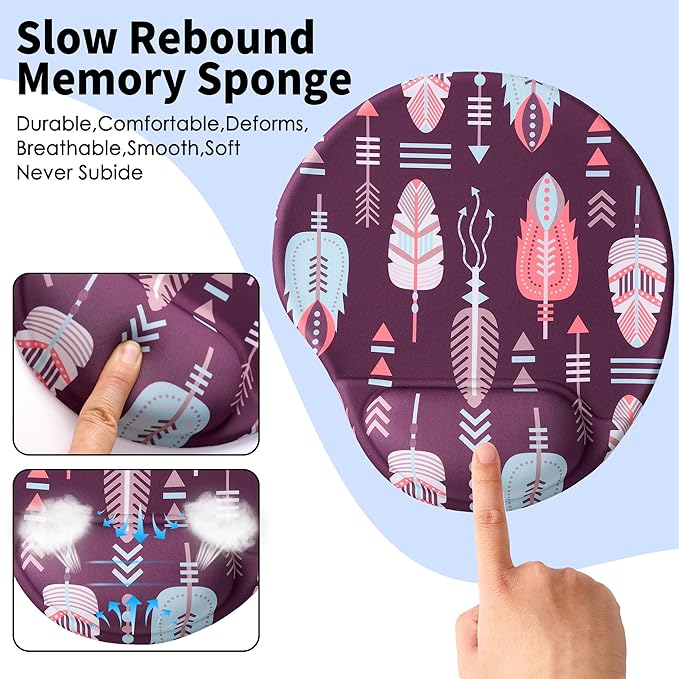 Ergonomic Mouse Pad with Wrist Support,Cute Mouse Pads with Wrist Rest,Comfortable Mouse Pad for Home Office Gaming Working Computers Laptop,Pain Relief with Non-Slip PU Base (Bohemia)