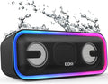 DOSS SoundBox Pro+ Bluetooth Speaker, Immersive 24W Stereo Sound with Booming Bass, IPX6 Waterproof, 15H Playtime, Mixed Colors Lights, Wireless for Backyard, Hiking, Garage, Party-Black
