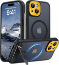 Magnetic Compatible with iPhone 15 Case, [Built-in Invisible Kickstand][Compatible with MagSafe][Full Camera Protection] Translucent Matte Phone Case for iPhone 15 6.1"