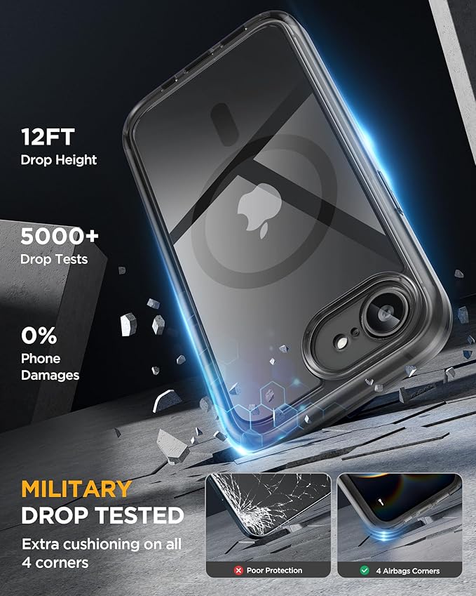 Miracase for iPhone 17e Case & iPhone 16e Case, Full-Body Phone with Built-in Glass Screen Protector, [Magnetic with MagSafe] Military Drop Proof 17 E/ 16 E Cover Bumper 6.1 inch, Clear Black