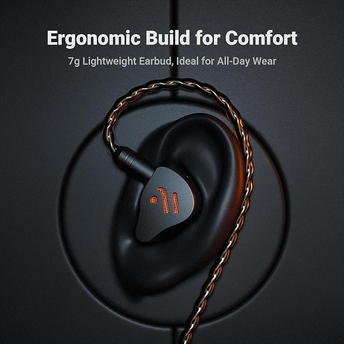 Fosi Audio IM4 Open-Back IEM Earphones, in Ear Monitor Wired Earbuds, 10mm Single Dynamic Driver, IEMs for Audiophiles, Gaming and Studio, 3.5mm 2-Pin 0.78mm Detachable Cables, N52 Dual Magnets