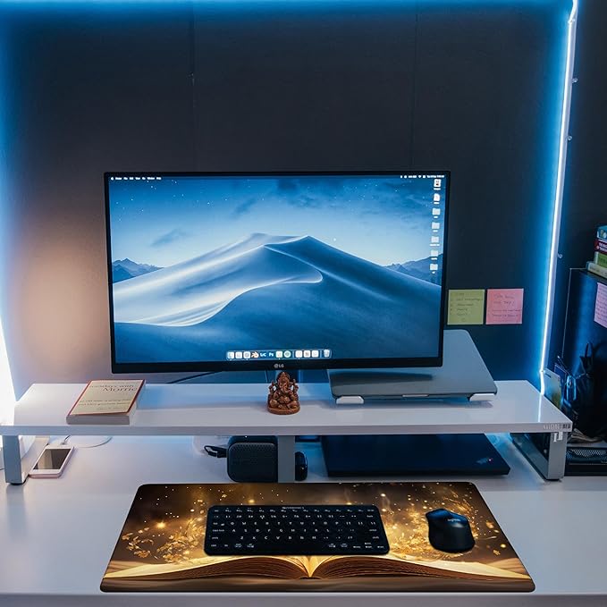 Desk Pad, Golden Magic Book Desk Mat, Fantasy Books Large Gaming Mouse Pad, 31.5"x15.7" Extended Big Computer Keyboard Mouse Pad with Non-Slip Base and Stitched Edge