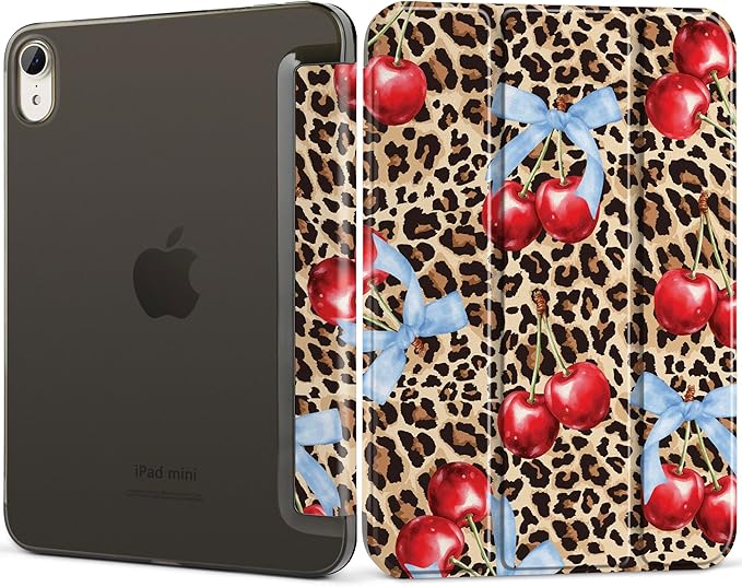 DONGKE for iPad mini 7 (A17 Pro) 2024 & iPad mini 6 2021 8.3 Inch, Slim Foldable Stand Hard PC Translucent Back Shell Smart Cover for iPad mini 7th/6th Generation [Auto Wake/Sleep] - Leopard