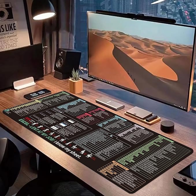 Excel/Word/Power Point/Windows Mouse Pad, Excel Shortcut Keys Mouse Pad - Extended Large XL Cheat Sheet Gaming Mousepad,Non-Slip Stitched Edge Large Gaming Desk Pads,Office Keyboard Mat, 31.5"x11.8"