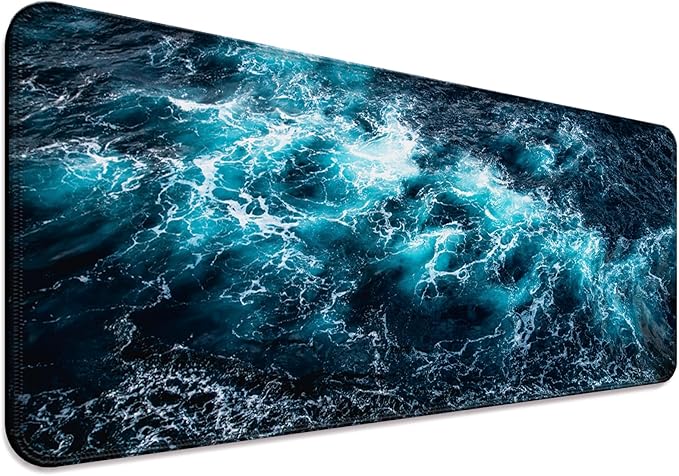Beach Ocean Waves Gaming Desk Mat, Computer Keyboard Large Extended Sea Mouse Pad for Office and Home, 31.5×11.8 Inches, XL, Blue