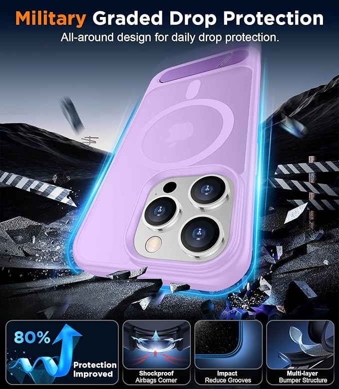 Magnetic Compatible with iPhone 13 Pro Case, [Built-in Invisible Kickstand][Compatible with MagSafe][Military Grade Shockproof] Slim Translucent Matte Phone Case for iPhone 13 Pro 6.1"