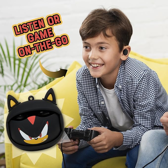 Sonic The Hedgehog Wireless Earbuds, True Wireless Bluetooth Earbuds, in-Ear Headphones with Active Noise Cancelling and Charging Case (Shadow The Hedgehog)