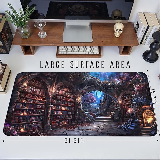 Dark Academia Desk Pad Library Desk Mat Witchy Mousepad XXL Large Gaming Mouse Mat for Office,Computer,Keyboard,Laptop and Home Desk Pad 31.5 X 15.7inch