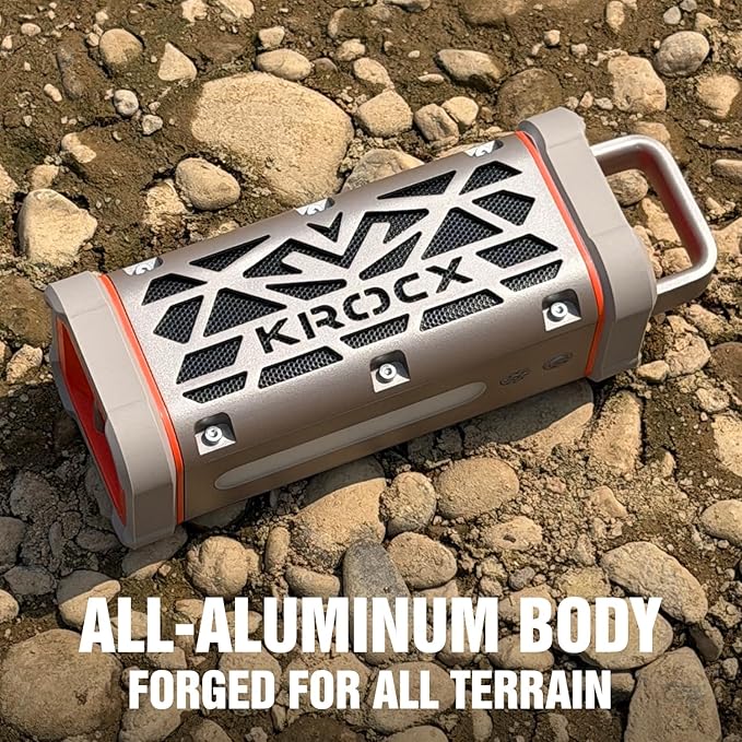 TRAVOR Magnetic Bluetooth Speaker, 45W Rugged All-Aluminum Outdoor Portable Speaker, BassUp, IP68 Waterproof Wireless Speaker for Golf Cart, Camping, Beach, TWS, 25H Playtime, Desert Champagne