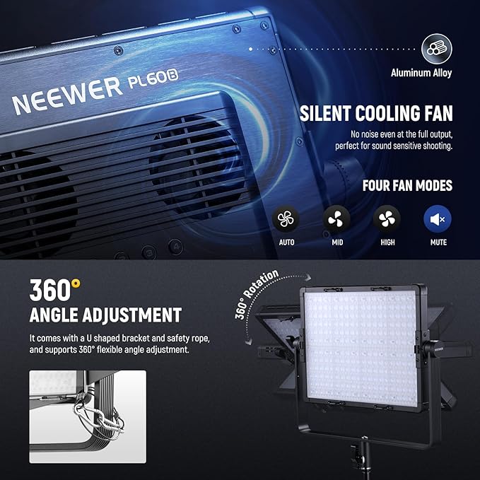 NEEWER Bi Color LED Panel Video Light APP/2.4G/DMX Control, 60W 26600Lux/0.5m 2500K-8500K 13 Scenes V Battery Powered, Lighting for Studio Photography Outdoor Photo Recording Makeup Streaming, PL60B
