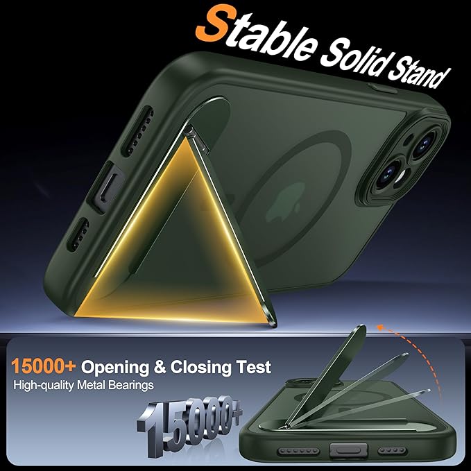 Magnetic Compatible with iPhone 15 Plus Case, [Built-in Kickstand][Full Camera Protection][Compatible with MagSafe][Anti-Fingerprint] Shockproof Phone Case for iPhone 15 Plus 6.7",Green