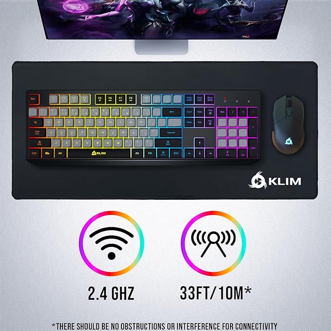 KLIM Chroma Wireless Keyboard – RGB Backlit Gaming, Rechargeable Battery, PC Keyboard, Durable & Water-Resistant, Compatible with PS4, PS5 & Mac - Black