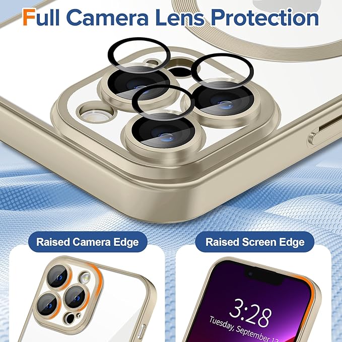 Hython Magnetic Clear for iPhone 13 Pro Max Case with Camera Lens Protector [Compatible with MagSafe] Plating Edge Slim Soft TPU Cover Protective Phone Case for iPhone 13 Pro Max 6.7", Matte Gray