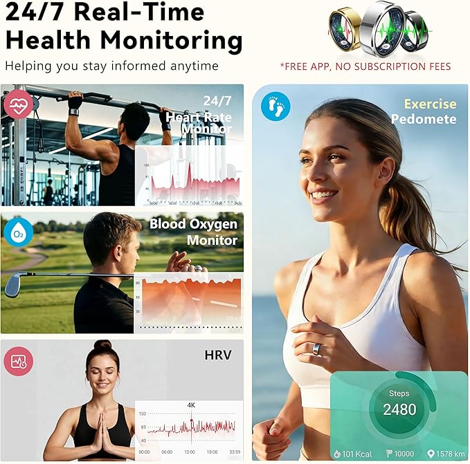 Smart Ring for Women & Men, Health & Fitness Tracker with Heart Rate/Sleep Monitoring/Blood Pressure, 5ATM Waterproof, Activity Trackers with Free App, Valentine's Day Gifts for Women