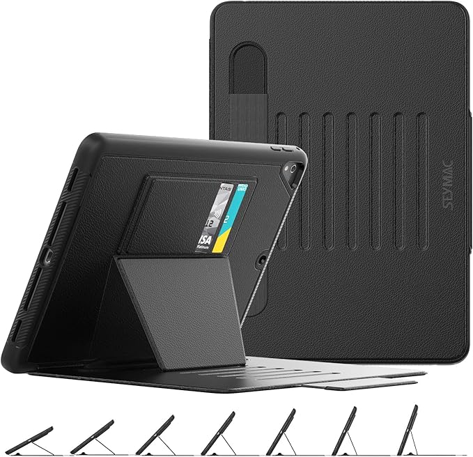 SEYMAC stock Case for iPad 6th/5th Generation/Air 2/Pro 9.7'', Strong Magnetic Auto Sleep Shockproof Case with Absorbing Multi-Angles Stand, Pen Holder, Card Slot (Black)