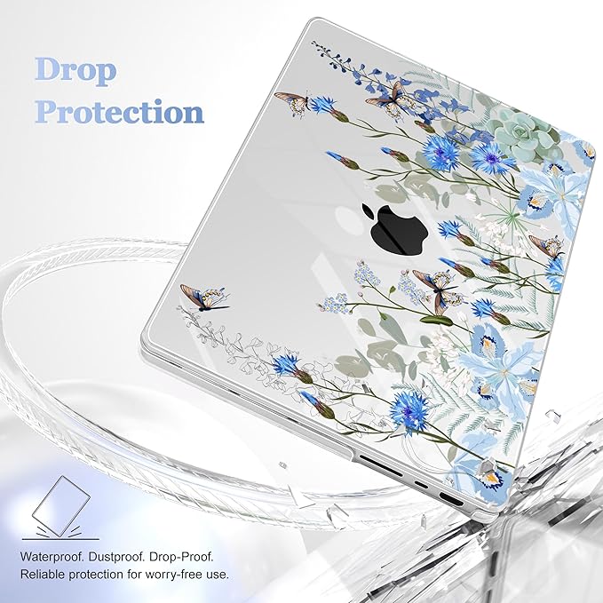 May Chen for 2026 MacBook Pro 14-inch M5 M4 M3 M2 M1 Pro/Max Chip, Release 2026 2025-2021, Model A3427 A3426 A3434 A3112 A3401 A3185, Plastic Hard Shell with Keyboard Cover, Blue Flowers