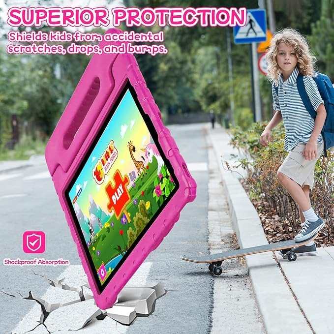 New Kids Case for iPad Pro 12.9 Case Super Protection iPad Pro 12.9 inch 6th 5th 4th 3th Cover with Pencil Holder and Handle Stand for iPad Pro 12.9 2022 2021 2020 2018 Rose Red