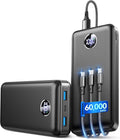 Portable Charger Power Bank - 60,000mAh Battery Pack, 22.5W Fast Charging Phone Charger Attached USB-C/iOS/Micro-USB Cable, Powerbank for iPhone 17 16 15 14 13 Samsung, for Travel Camping Essentials