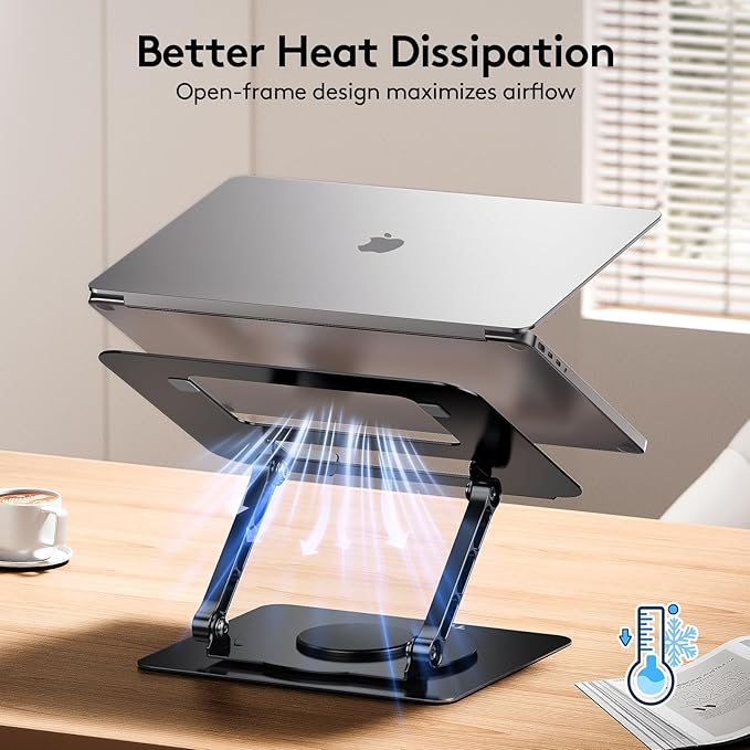 TECKNET Laptop Stand for Desk - 360° Rotating Base, Ergonomic Foldable Computer Stand for Laptop Riser, Height Adjustable, Compatible with MacBook Pro, Dell XPS, HP, and All Laptops 10-17" (Black)