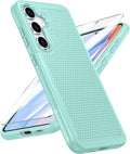FNTCASE for Samsung Galaxy S24-FE Case: Dual Layer Protective Heavy Duty Cell Phone Cover | Shockproof Rugged with Non-Slip Textured | Military Grade Drop Protection Bumper Tough (Mint Green)