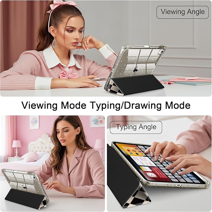 DONGKE for iPad Pro 11 inch Case – Fits M5 2025 / M4 2024, Shockproof Sparkling Glitter Acrylic Back, Pencil Holder, Trifold Stand, Auto Sleep/Wake & Touch ID Support - Argyle Pattern
