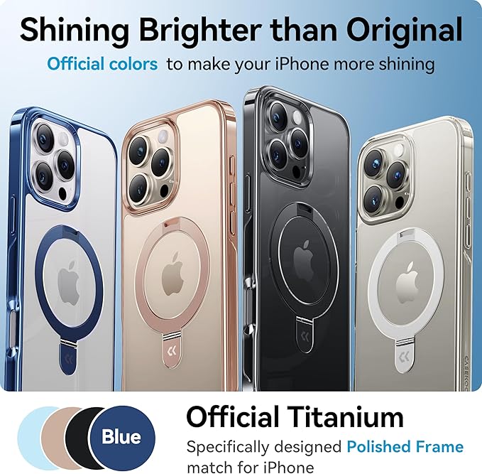 CASEKOO Blue Titanium for iPhone 16 Pro Max Case with Magnetic Ring Stand [Compatible with MagSafe] [16FT Military-Grade Protection] Shockproof Polished Frame Phone Grip Cover 6.9 inch
