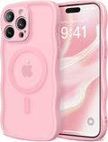 CAPRARO Cute for iPhone 15 Pro Max Case, Compatible with MagSafe, [Curly Wave Edge] [Full Camera Protection] [14 FT Drop Protection] Magnetic Phone Case for 15 Pro Max 6.7 Inch, Peach Pink