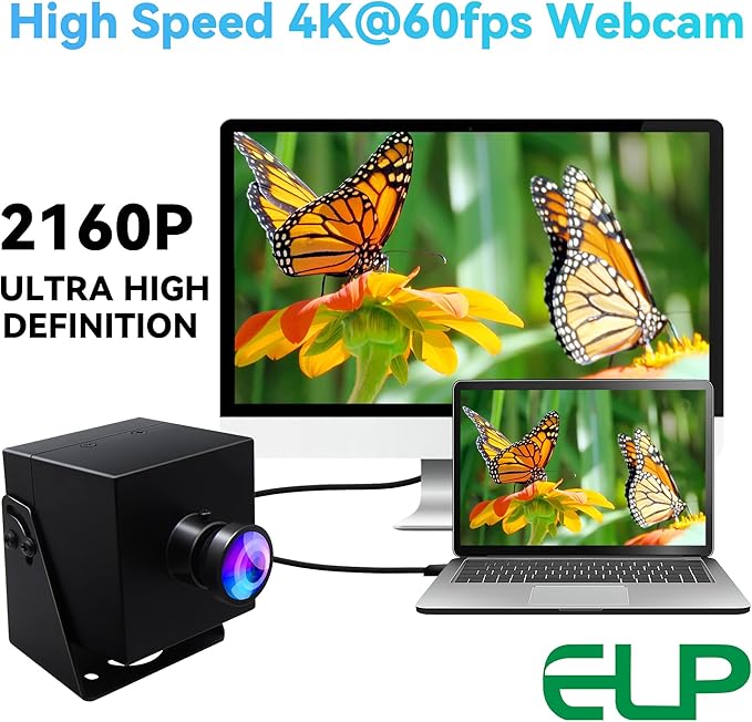ELP 4K 60fps HDMI Webcam USB3.0 Camera Dual Output Wide Angle 120degree Low Distortion Lightburn_Camera 2X Digital Zoom Webcamera H.264 High Speed USB Security Cameras for Computer TV Monitor
