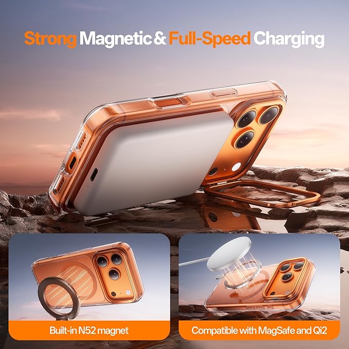 Tigowos Magnetic for iPhone 17 Pro Case Fits MagSafe Camera Len Protector*1 16FT Drop Resistant Matte Skin Feeling Back Cover Shockproof Slim Fit for iPhone 17 Pro Phone Case 6.3 inch,Orange
