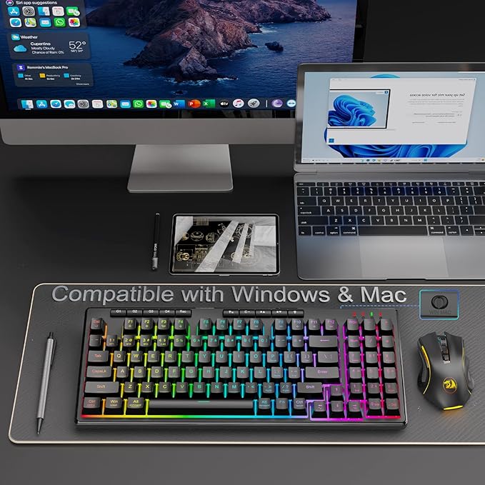 Redragon K517 Pro Wireless Gaming Keyboard, RGB Backlit, Tri-Mode BT/2.4GHz/USB-C, Mechanical Feel 94 Keys Computer Keyboard with 4 Macro Keys, Number Pad, 4000mAh Battery for Win/MAC