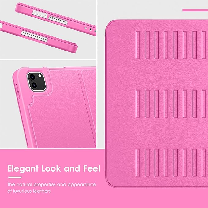 VIKESI Case for iPad Pro 12.9 6th / 5th / 4th / 3rd Generation Case 2022/2021/2020/2018,Multiple Angles Magnetic Stand Cover,Shockproof Soft Back,Pencil Holder,and Auto Sleep/Wake,Rose