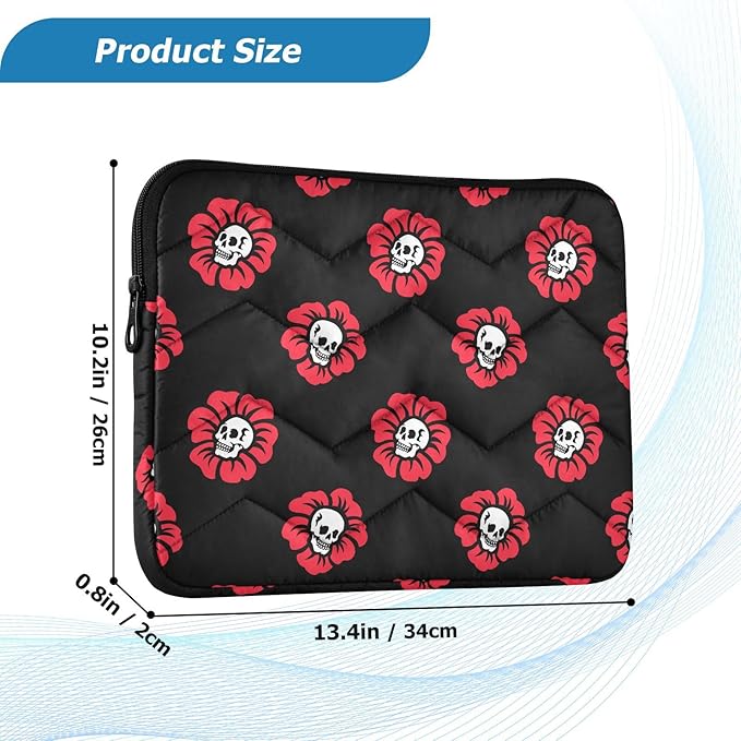 Cute Laptop Sleeve 13 inch Gothic Skulls Flowers Laptop Bag 14 inch Waterproof Computer Bag for Women Laptop Accessories Computer Cover Bag for Tablet Men, A06D24018