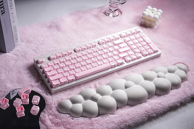 ZORNHER ZH980 Cat Mechanical Keyboard,95% Pink & White Gaming Keyboard with Number Pad,Creamy Keyboard,Cute Jelly Clear Ceramic Jade Keycaps,Girly Aesthetics Kitty Keyboard,Creamy Sounding Switches
