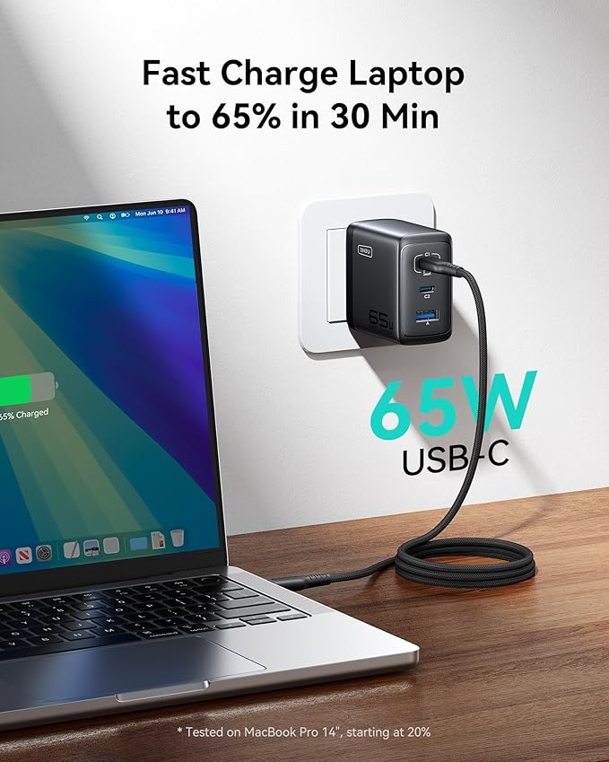 INIU 65W USB C Charger Block, 3-Port GaN Fast Charging Adapter with 100W Cable & Advanced Protection, Foldable Travel Charger for iPhone 17 16 15 Pro Max, iPad, Samsung S26 S25 Ultra, Pixel 10 9 etc