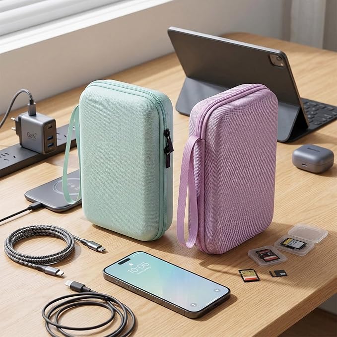 Hard Electronics Organizer Shockproof Carrying Case for MacBook Power Adapter Chargers Cables Power Bank Apple Magic Mouse Apple Pencil USB Flash Disk SD Card Hard Drive Accessories Bag, Purple