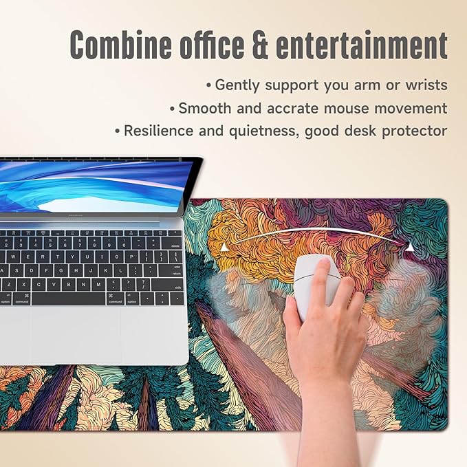Extended Gaming Mouse Pad, Large Mouse Mat 3 mm Nature Rubber Base Mousepad with Stitched Edges, Non-Slip Desk Mat for Office Home Great Gift 31.5x11.8 Inch (Starry Forest 2)
