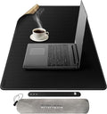 Chihein 2XL 35" x 16" Cork & PU Leather Desk Mat, Dual Sided Desk Pad Protector, Waterproof Writing Blotter for Gaming, Office, Home (Black)