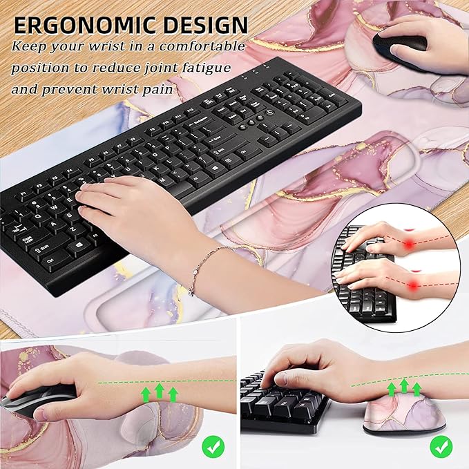 LATEEFAH Mouse Pad with Wrist Rest, Large Mouse Pad, Ergonomic Gaming Desk Pad Keyboard Wrist Rest Set, 4-in-1 Desk Mat Keyboard Mat for Home, Office