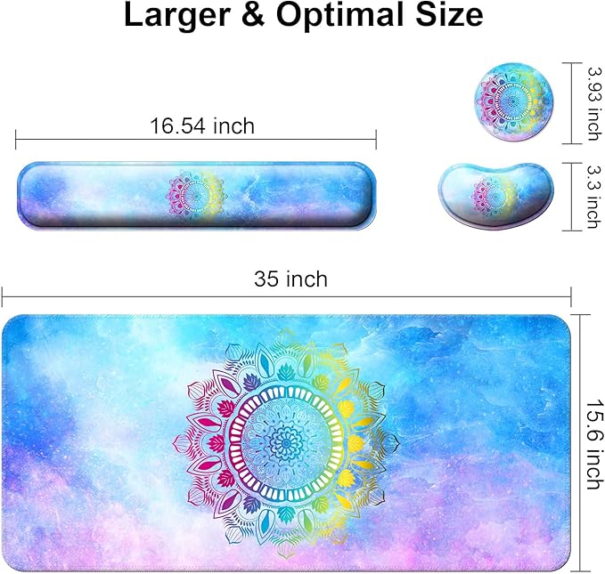 Keyboard Wrist Rest + Mouse Pad with Wrist Support + Desk Mat + Coaster 4 in 1 Set, XXL Large Gaming Mousepad Cute Ergonomic Mouse Pads for Desk Computer Laptop Office Decor-Star Mandala
