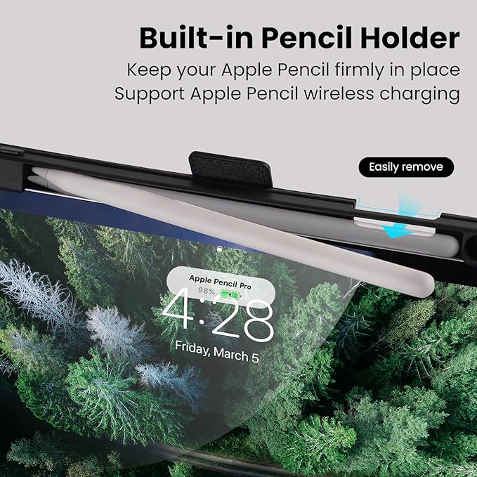 Handmade Case for iPad Pro 11 Inch (M5/M4) 2025/2024 with Pencil Holder Pocket,Magnetic Closure,Auto Sleep/Wake,Vegan Leather Folio Protective Cover,Multi Angles Stand,Black
