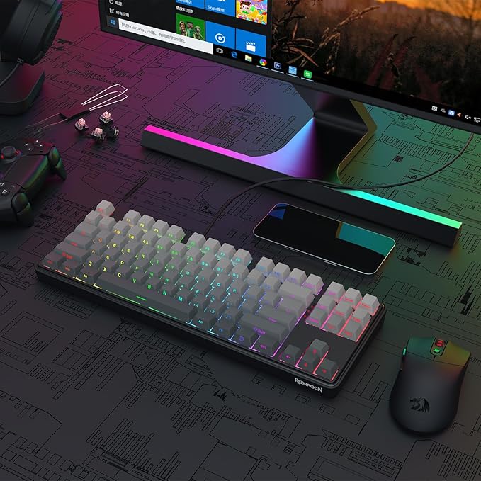 Redragon K707 HE Rapid Trigger Gaming Keyboard, 87 Keys TKL Wired Mechanical Keyboard w/Hyper-Fast Actuation Hall Effect Magnetic Switch, Actuation Point Adjustable, Side Printed PBT Gradient Keycaps