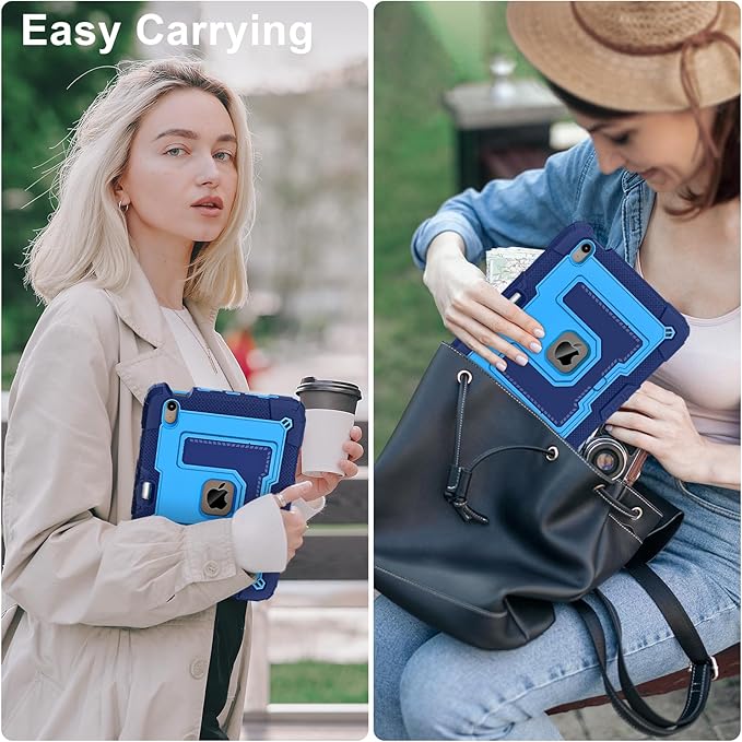 Kids Friendly Case for iPad Air 11 Inch M4 M3 M2 2026/2025/2024 Case with Pencil Holder & Shoulder Strap, Military Grade Shockproof Kickstand Hard Shell Protective Cover,Blue