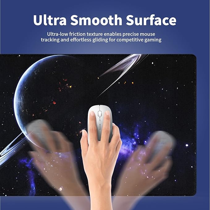 Extra Large Gaming & Office Mouse Pad (31.5" x 11.8") – Space Planets Navy Blue Galaxy, Premium Anti-Slip XXL Desk Mat with Durable Stitched Edges