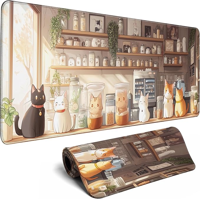Cat Mouse Pad Gaming Desk Pad Large Mousepad Computer Office Keyboard Mat Laptop Big Desk Decor 31.5x11.8 in with Non-Slip Stitched Ege